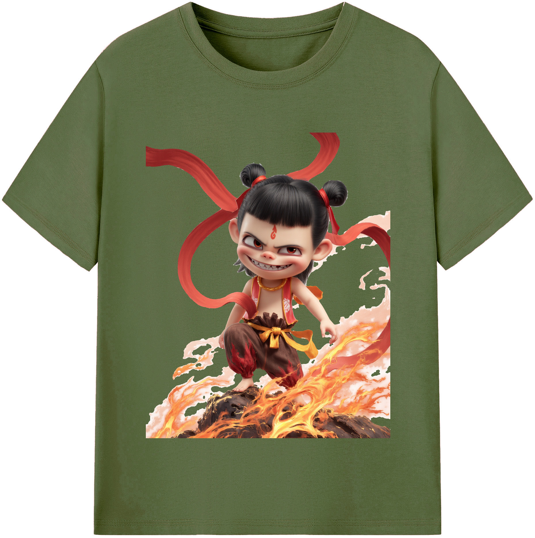 （画像用） Ne Zha 2 ナタ 魔童の大暴れ 綿100％半袖Tシャツ（フロントプリント）